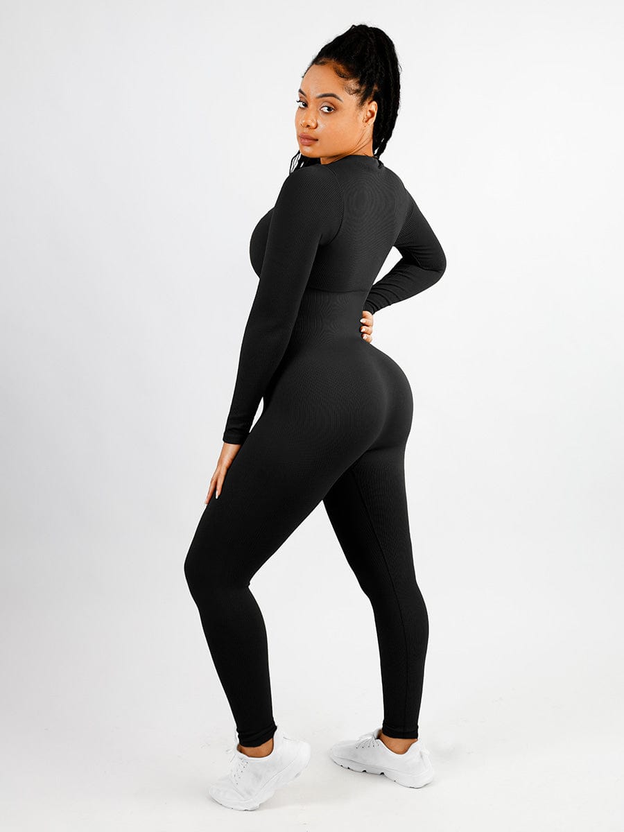 High-Stretch V-Neck Seamless Tummy Control Jumpsuit