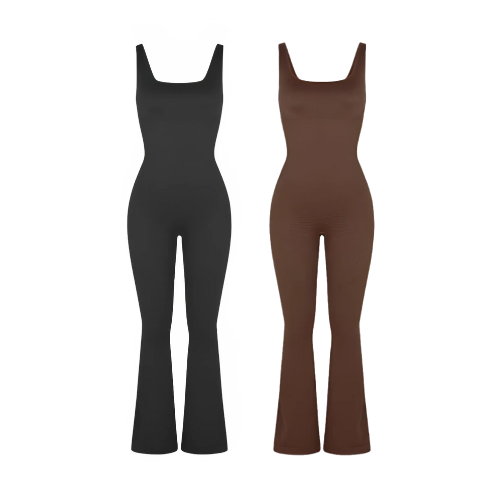 Seamless Flared Jumpsuit with a Square Neckline and U-Shaped Back