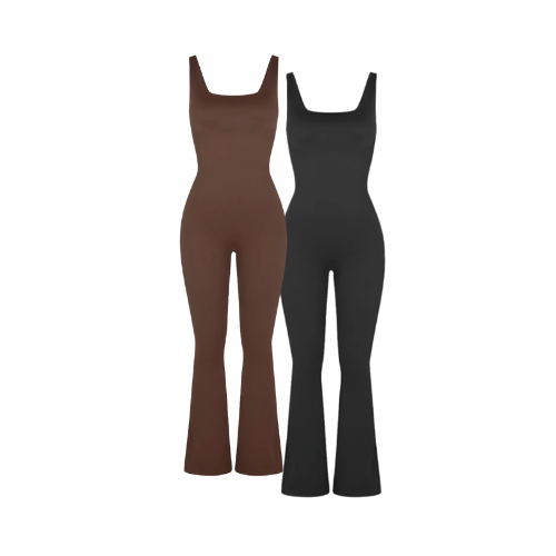 Seamless Flared Jumpsuit with Square Neck and U-Back