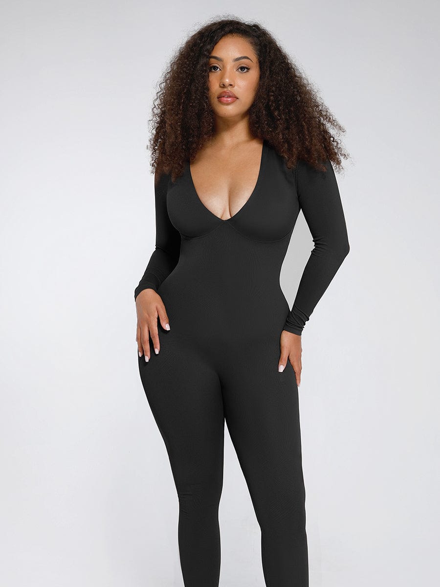 Smooth Deep V Waist-Cinching Tummy Control Jumpsuit