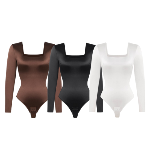 Square Neck Long Sleeve Sleek Thong Bodysuit