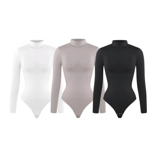 Seamless Sustainable Turtleneck Long Sleeve Thong Bodysuit