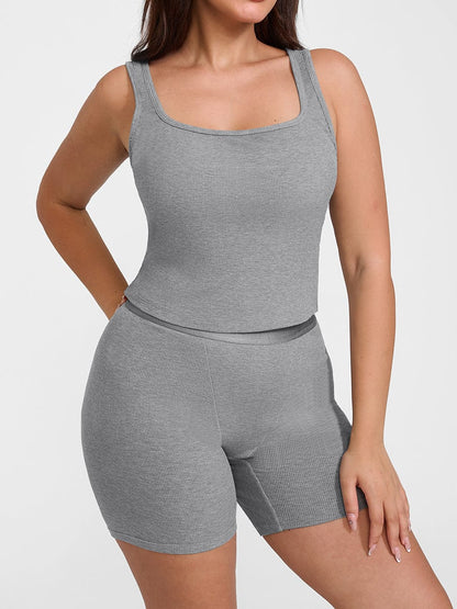 Rayon Ribbed Fitted Boxer Mid Waist Breathable Shorts