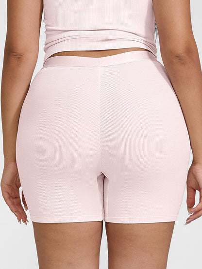 Rayon Ribbed Fitted Boxer Mid Waist Breathable Shorts