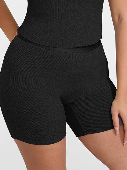 Rayon Ribbed Fitted Boxer Mid Waist Breathable Shorts