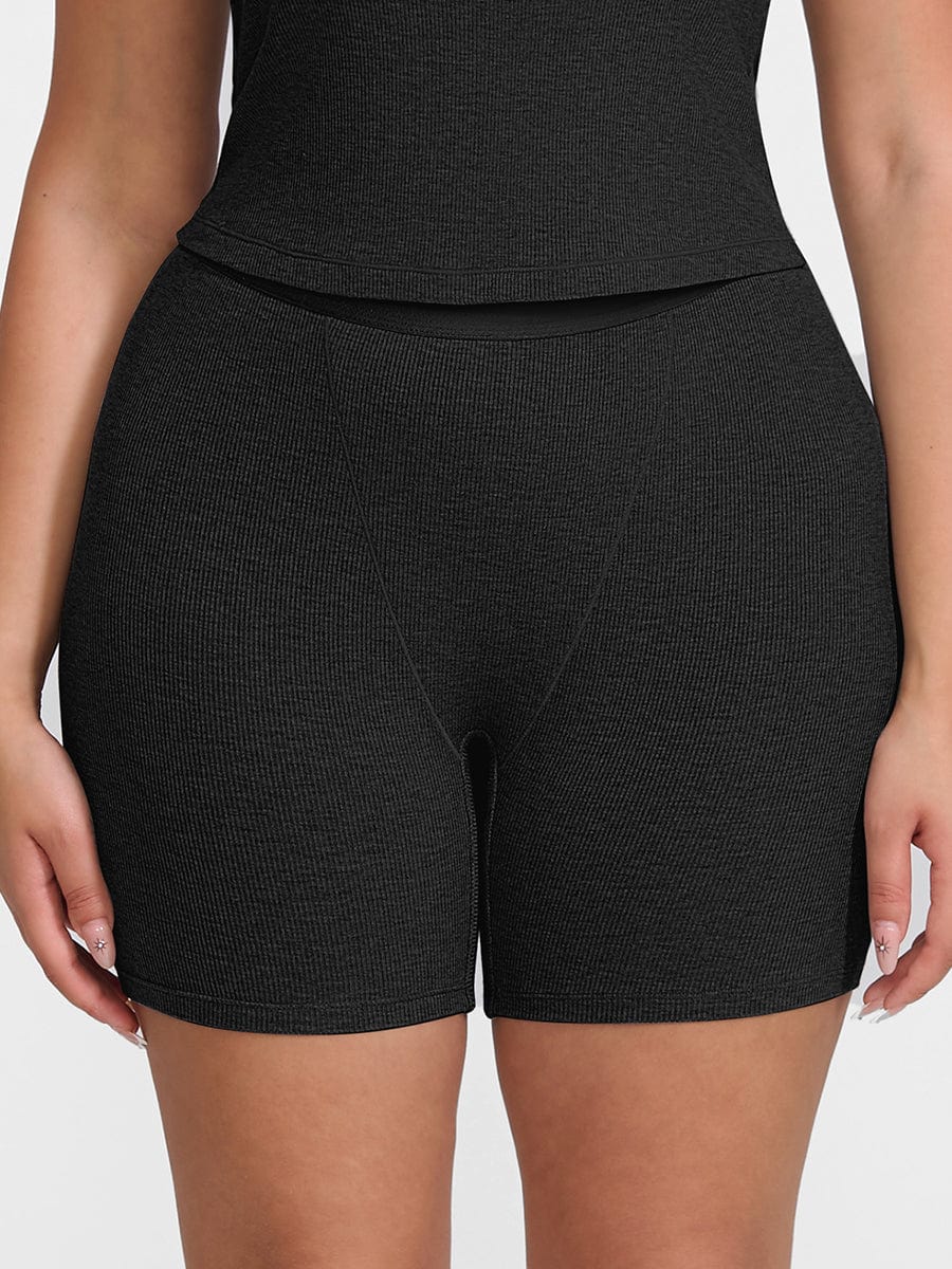 Rayon Ribbed Fitted Boxer Mid Waist Breathable Shorts