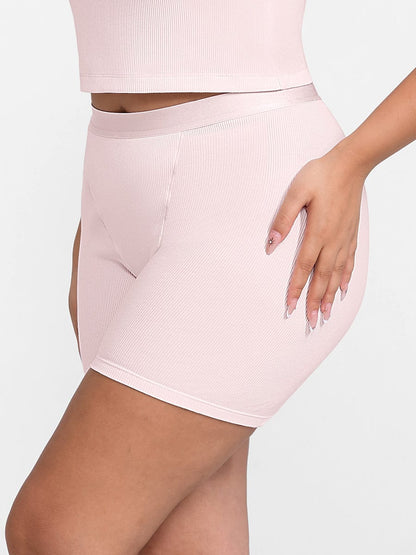 Rayon Ribbed Fitted Boxer Mid Waist Breathable Shorts