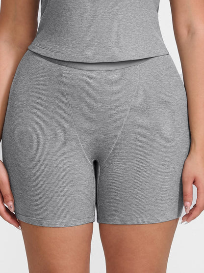 Rayon Ribbed Fitted Boxer Mid Waist Breathable Shorts