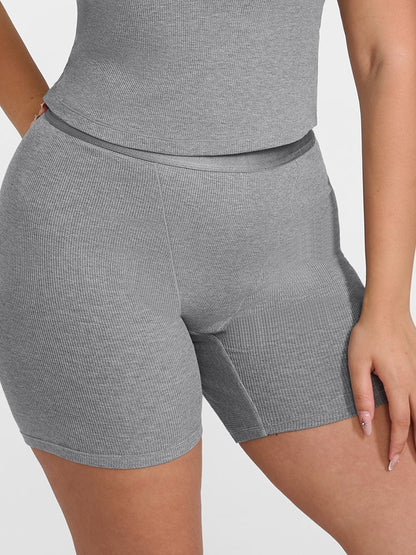 Rayon Ribbed Fitted Boxer Mid Waist Breathable Shorts