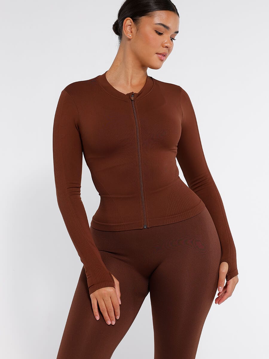 Seamless Full-Zip Running Top with Thumbhole Sleeves