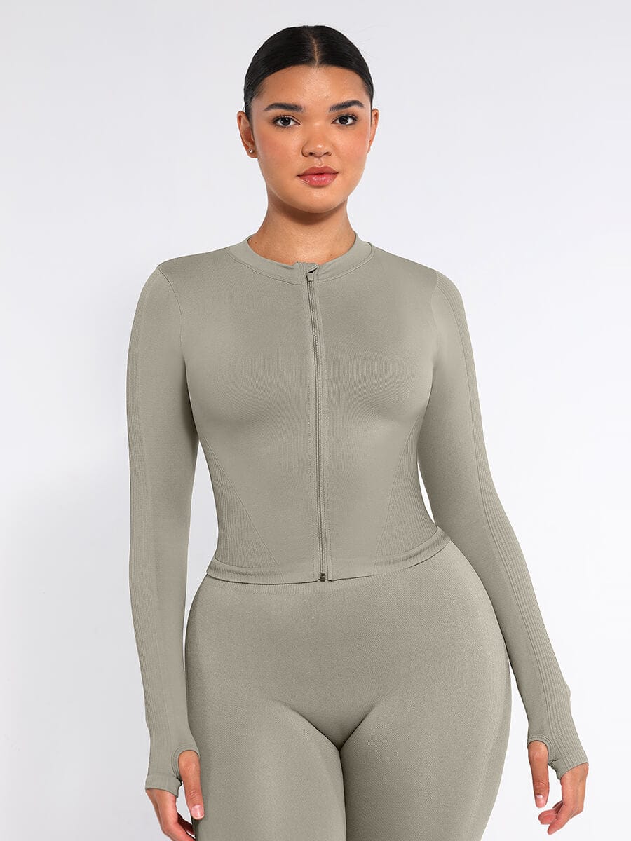 Seamless Full-Zip Running Top with Thumbhole Sleeves