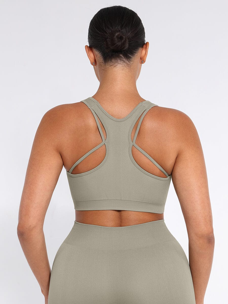 Seamless Racerback Sports Bra with Bust Support and Removable Cups