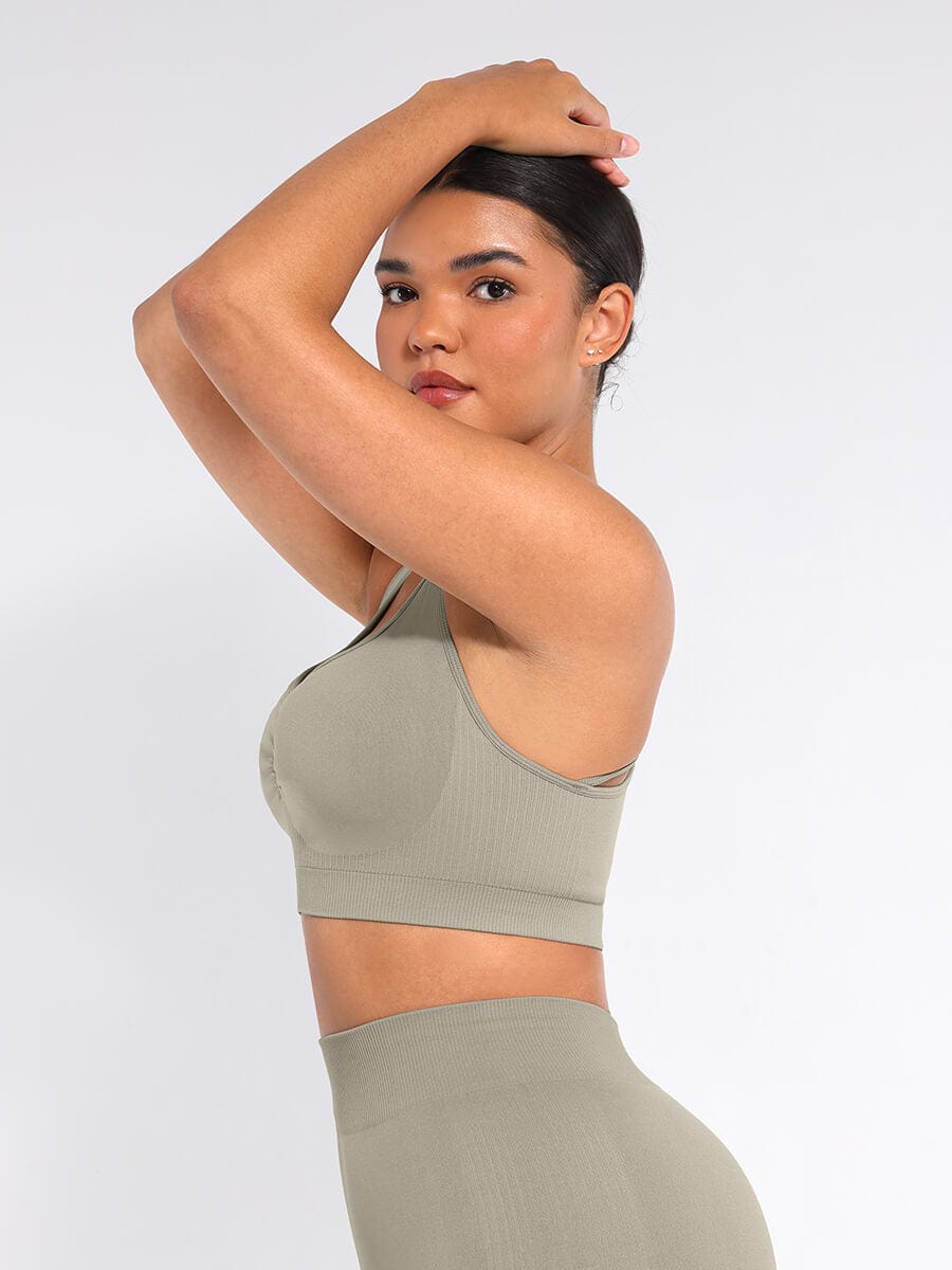 Seamless Racerback Sports Bra with Bust Support and Removable Cups