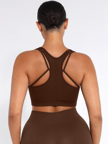 Seamless Racerback Sports Bra with Bust Support and Removable Cups