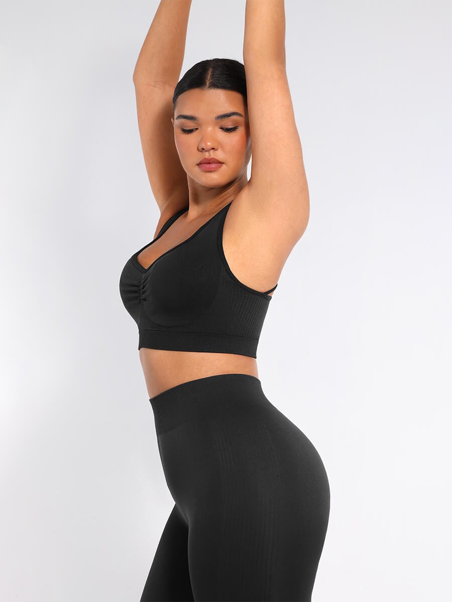 Seamless Racerback Sports Bra with Bust Support and Removable Cups