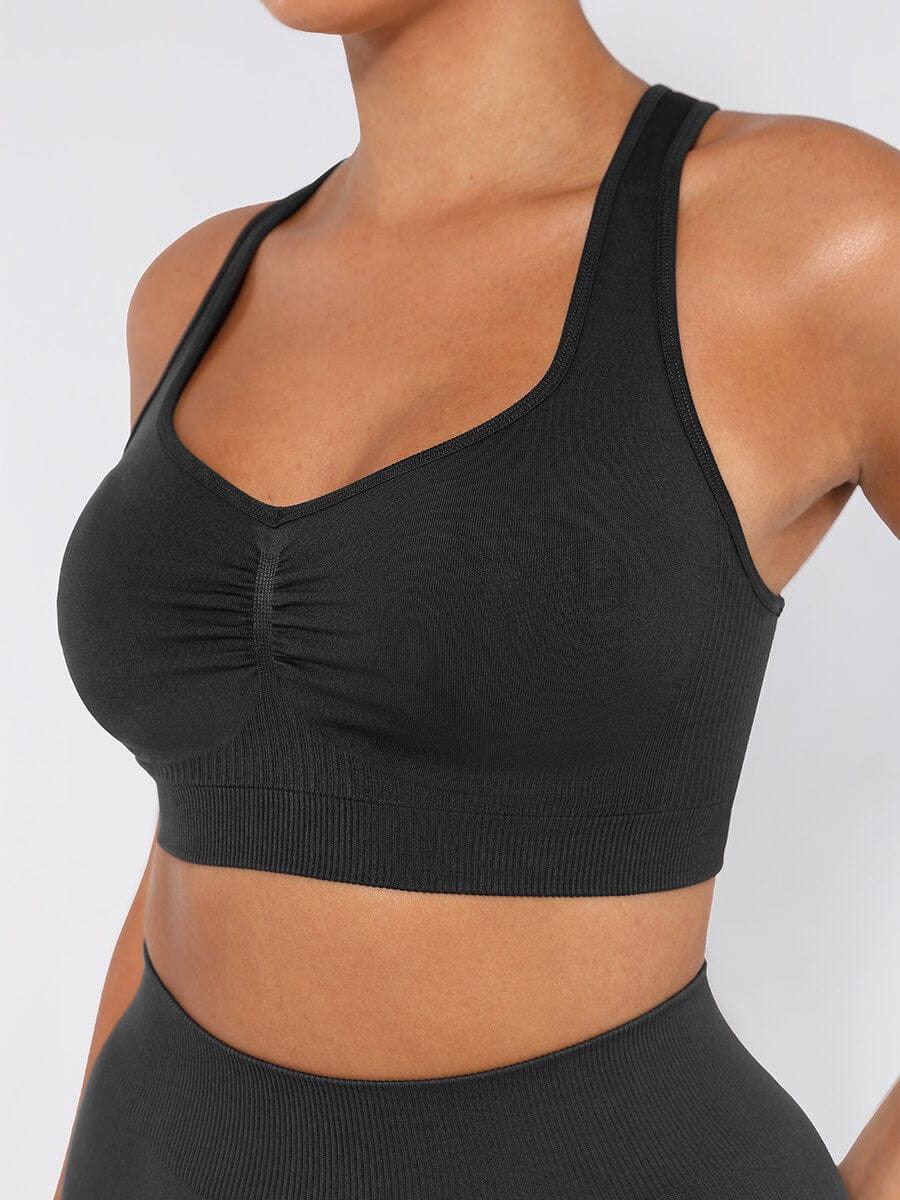 Seamless Racerback Sports Bra with Bust Support and Removable Cups