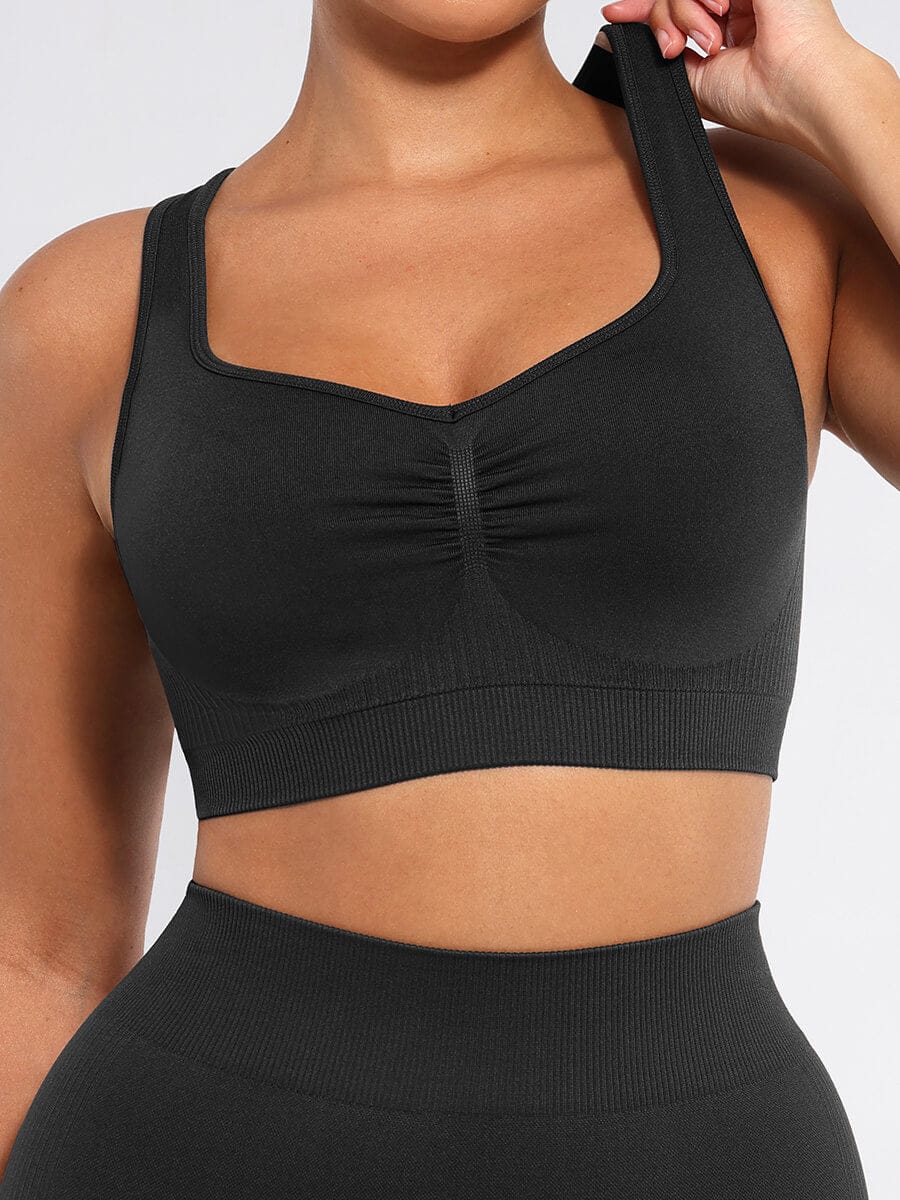 Seamless Racerback Sports Bra with Bust Support and Removable Cups