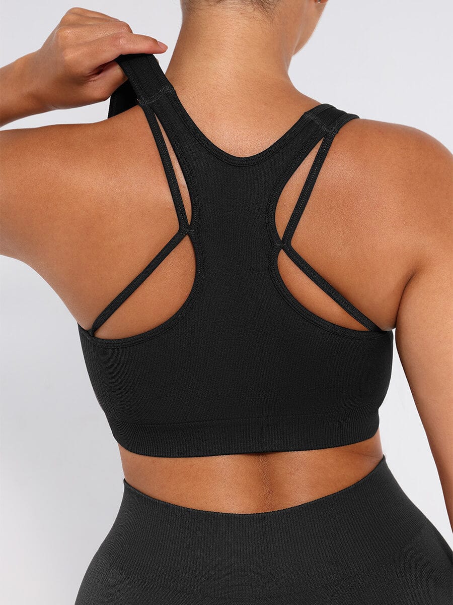 Seamless Racerback Sports Bra with Bust Support and Removable Cups