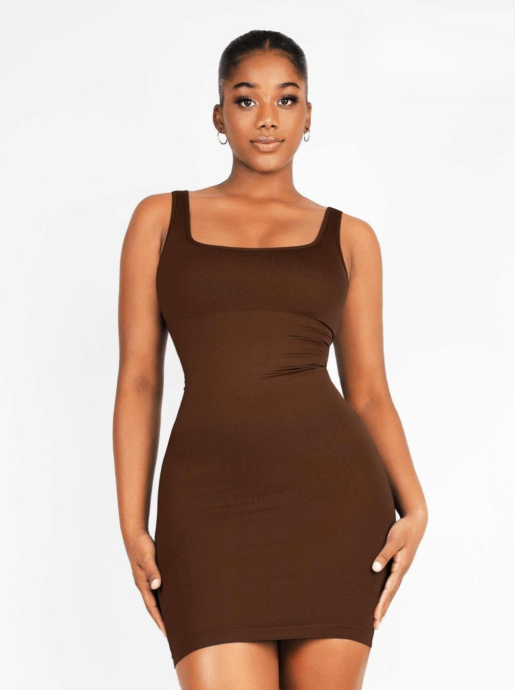 Eco-Friendly Snatched Fit Square-Neck Seamless Shaper Dress