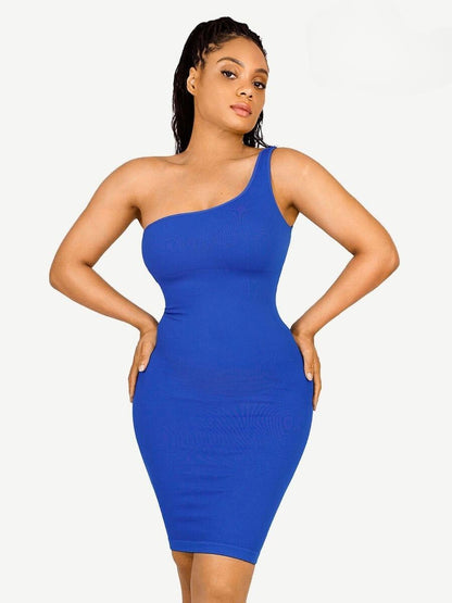 Eco-Friendly Seamless One-Shoulder Shaper Dress with Waist Trimming Design