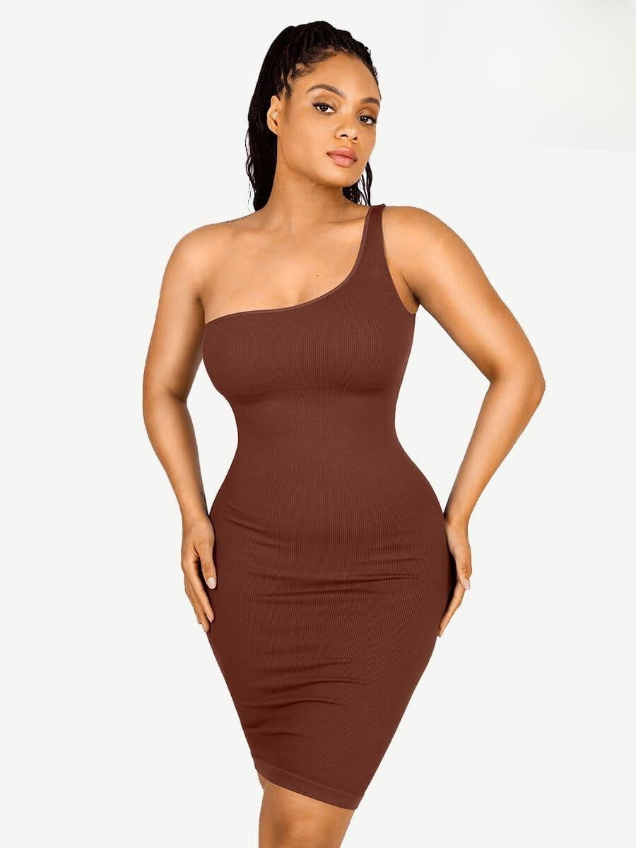 Eco-Friendly Seamless One-Shoulder Shaper Dress with Waist Trimming Design