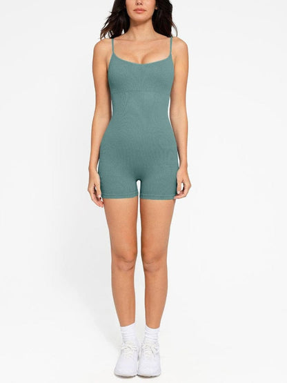 Seamless Ribbed Eco-Friendly Shapewear Romper with Adjustable Straps