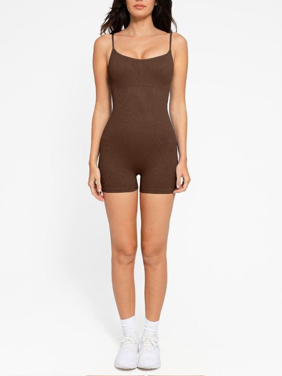 Seamless Ribbed Eco-Friendly Shapewear Romper with Adjustable Straps