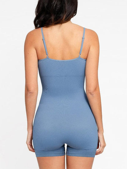 Seamless Ribbed Eco-Friendly Shapewear Romper with Adjustable Straps