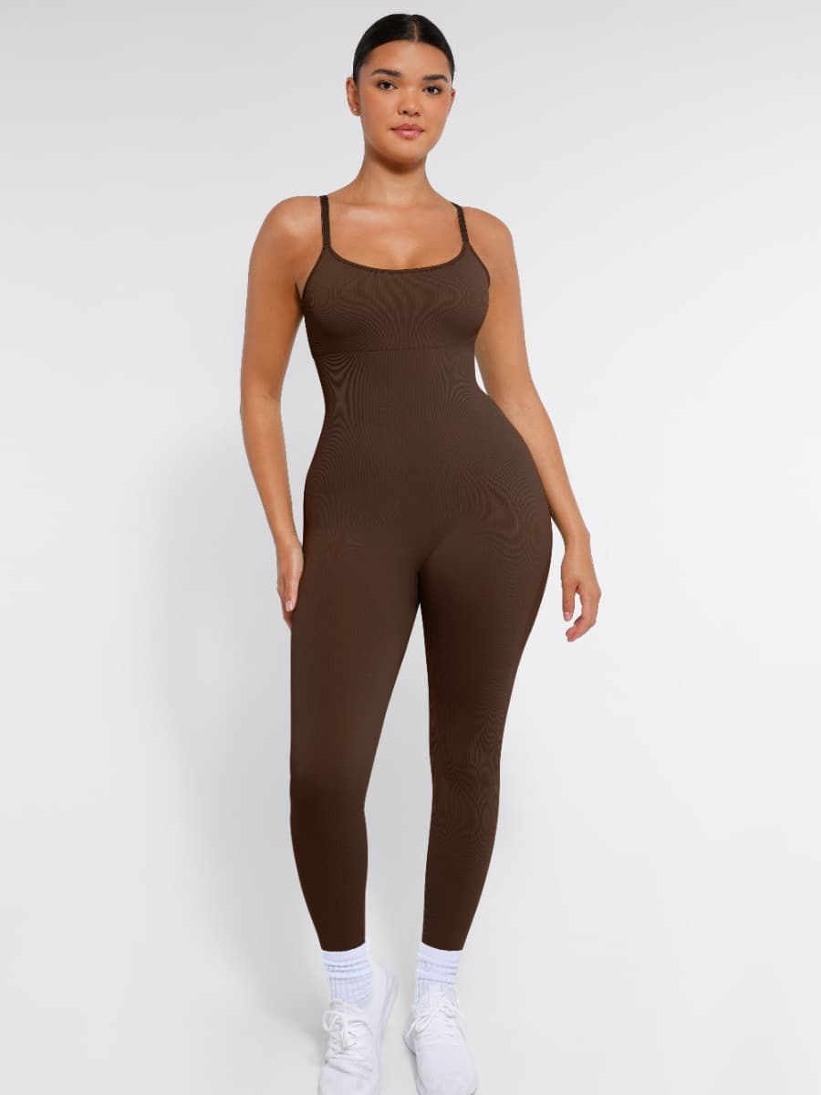 Stretchy Seamless Tummy Control Jumpsuit with Removable Cups