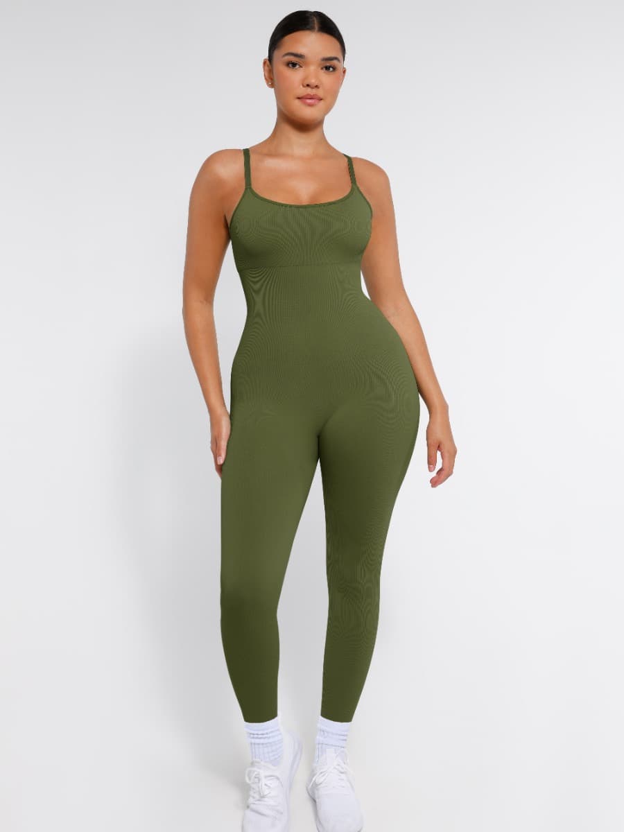 Stretchy Seamless Tummy Control Jumpsuit with Removable Cups