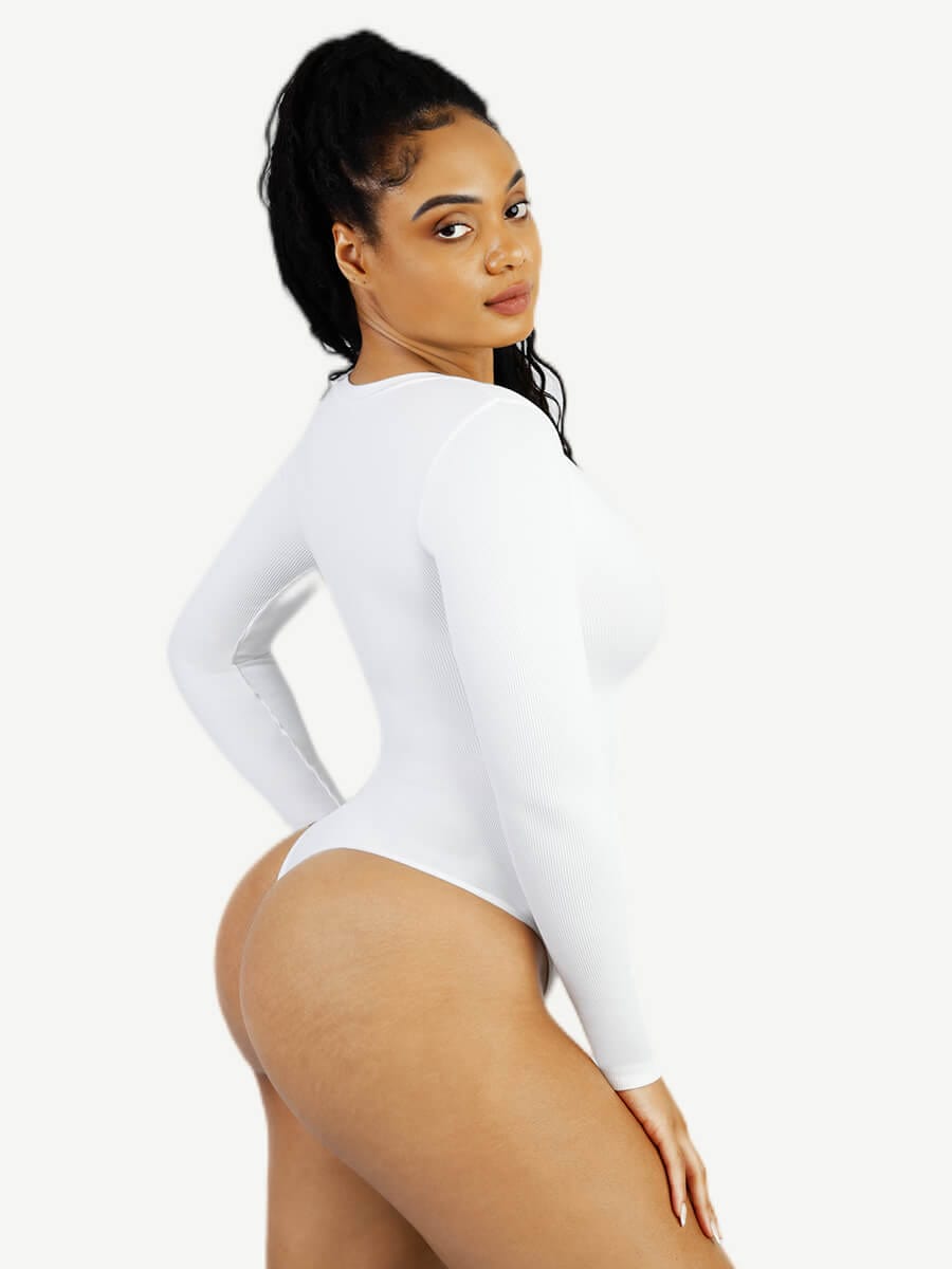 Long Sleeve V-Neck Waist-Enhancing Tummy Control Seamless Bodysuit