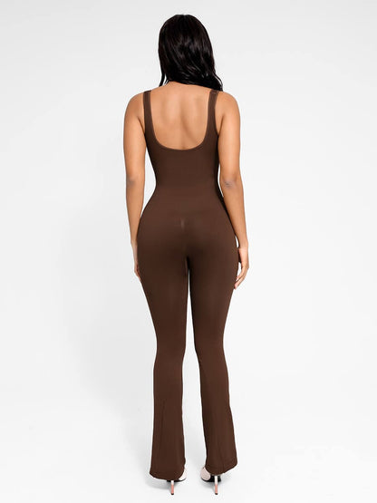 Seamless Flared Jumpsuit with a Square Neckline and U-Shaped Back