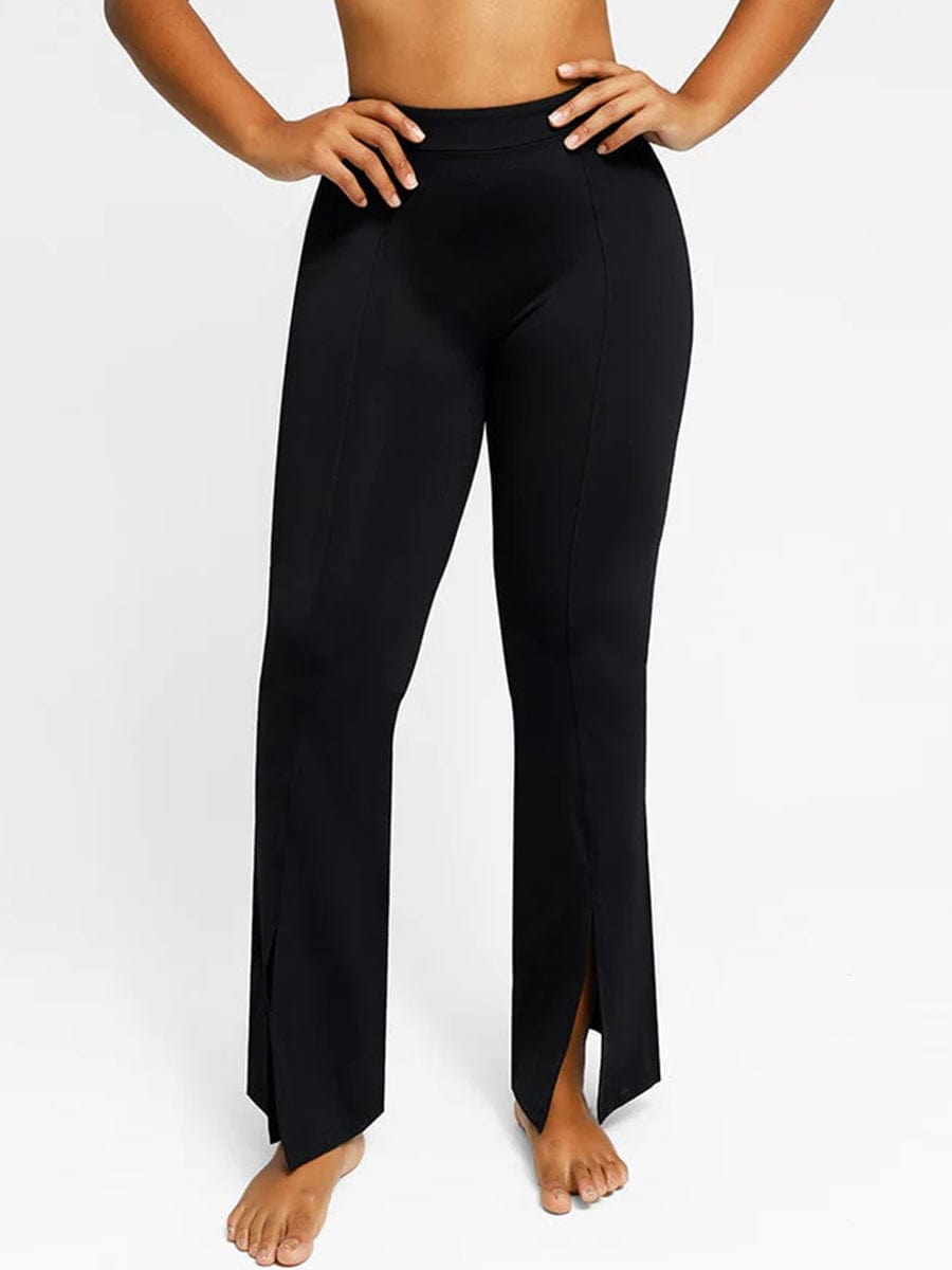 High-Waisted Flare Leggings with Abdominal Control and Front Slit