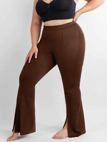 High-Waisted Flare Leggings with Abdominal Control and Front Slit