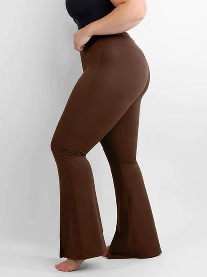 High-Waisted Flare Leggings with Abdominal Control and Front Slit