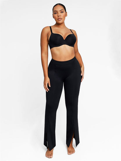 High-Waisted Flare Leggings with Abdominal Control and Front Slit