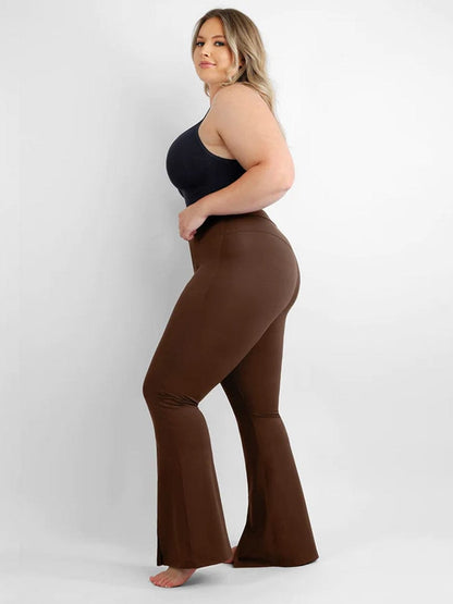 High-Waisted Flare Leggings with Abdominal Control and Front Slit